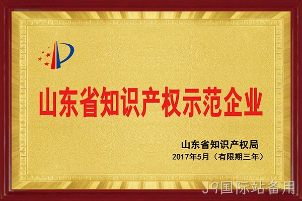 J9国际站备用荣获“2017年山东省知识产权示范企业”称号